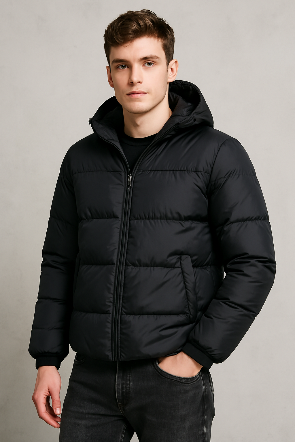 Stijlvolle look - Puffer jacket + Straight taper jeans