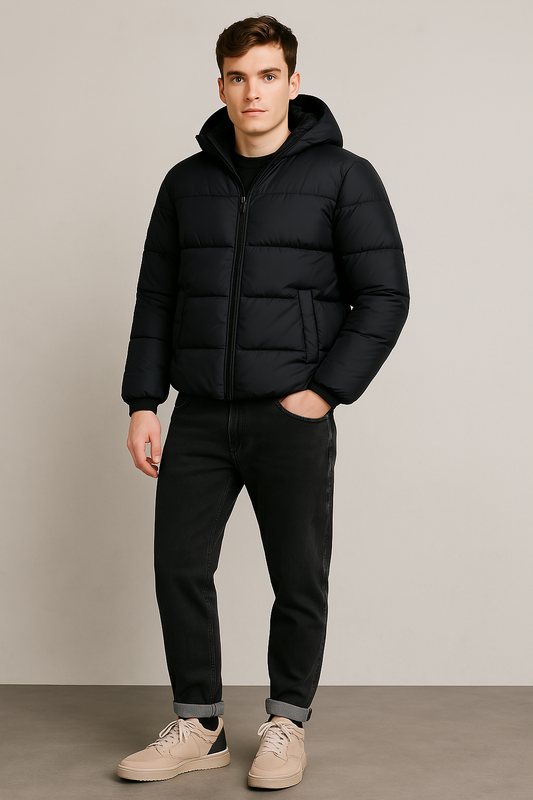 Stijlvolle look - Puffer jacket + Straight taper jeans